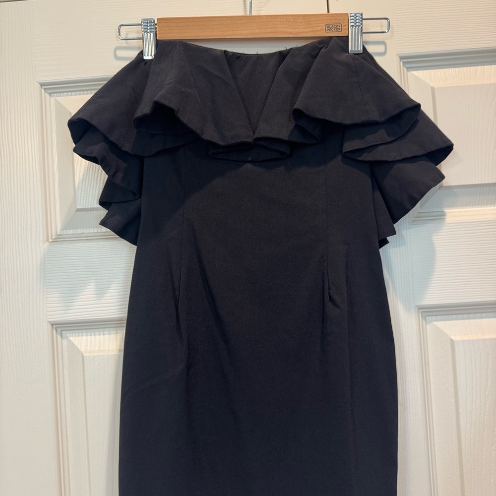 DO+BE Black Ruffled Off-Shoulder Sheath Dress